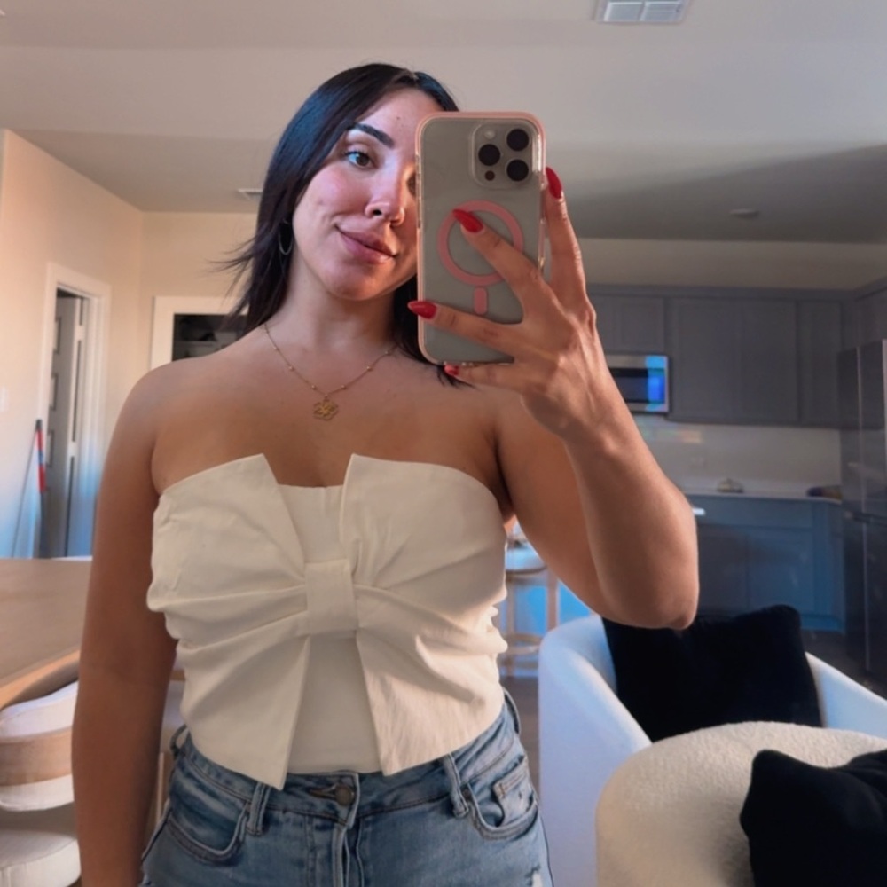 White Strapless Bow-Front Bandeau Top